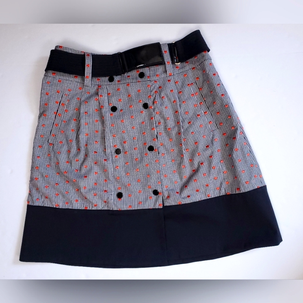 Carlisle Dotty Skirt Women's Size US 4 UK 6 Polka Dot Belted Black Orange Cotton
